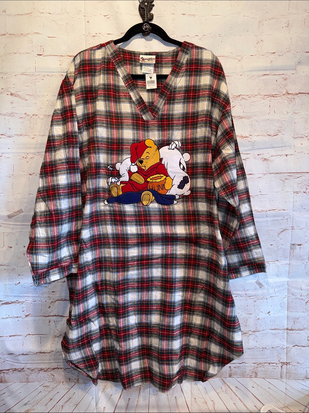 NWT Vintage Disney Red White Plaid Winnie the Pooh Nightgown long sleeve XL L